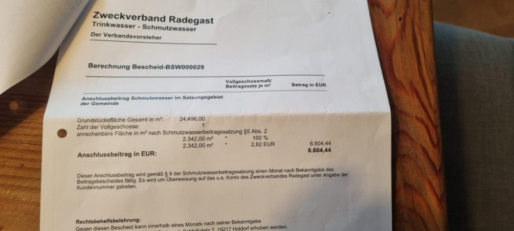 Berechnung Bescheid BSW000029 Gletzow 1 Wohngrundst�ck Rehna / Gletzow